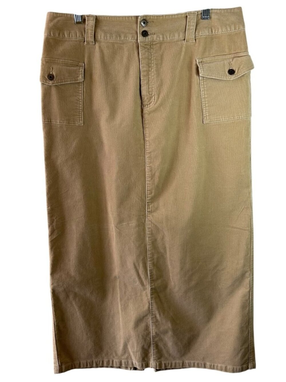 Vintage Liz Claiborne Tan Corduroy Maxi Skirt Cargo Utility Cotton Modest 14 - Picture 2 of 6